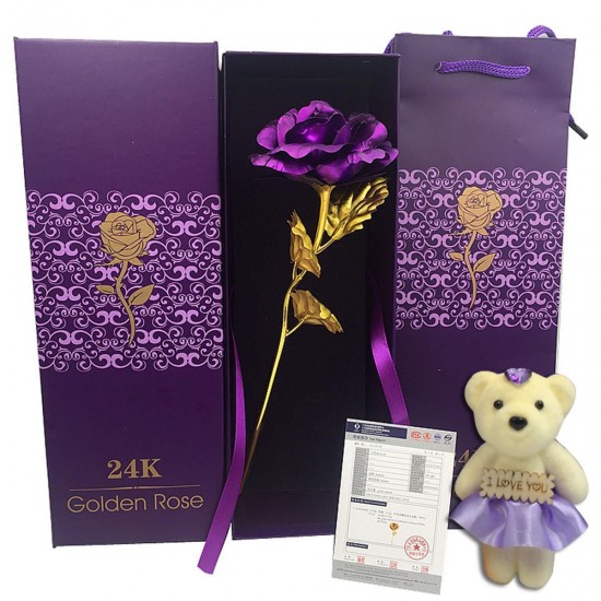 24K Gold Plated Rose Flower Valentine's Day Birthday Gifts with Cute Teddy Bear Decorations 24K Gold Plated Rose Flower Valentine's Day Birthday Gifts with Cute Teddy Bear Decorations