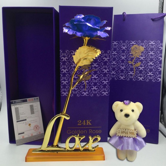 24K Gold Plated Rose Flower Valentine's Day Birthday Gifts with Cute Teddy Bear Decorations 24K Gold Plated Rose Flower Valentine's Day Birthday Gifts with Cute Teddy Bear Decorations
