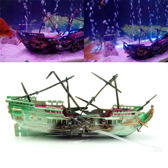 24cm Broken Resin Wreck Sailing Boat Sunk Ship Air Split Fish Tank Cave Decorations