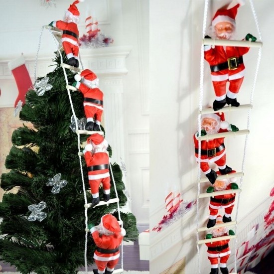 25cm Christmas Gift Pendant Merry Christmas Decoration Santa Claus Climbing On Rope Tree X-mas Ladder Toy Doll