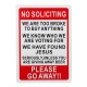 25x35cm Plastic Warning Sign No Soliciting Funny Sign Go Away Front Door Novelty Gift
