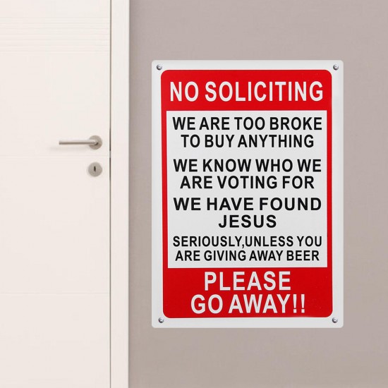 25x35cm Plastic Warning Sign No Soliciting Funny Sign Go Away Front Door Novelty Gift