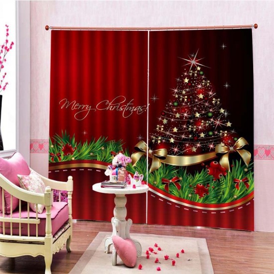 2PCS 3D Print Window Curtain Drapery Door Screen Panel for Christmas Decoration