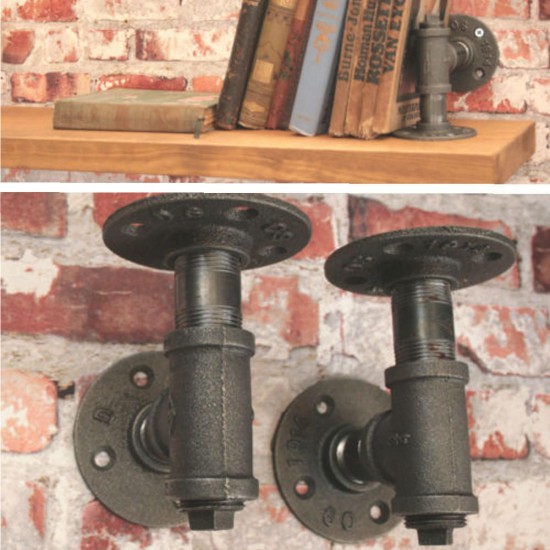 2Pcs 3/4 Inch Iron Shelf Support Flange Industrial Pipe Bracket 130x160mm 2Pcs 3/4 Inch Iron Shelf Support Flange Industrial Pipe Bracket 130x160mm