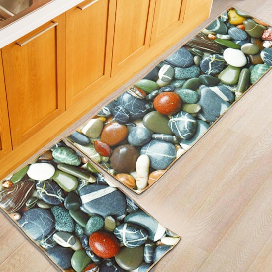 2Pcs Kitchen Floor Carpet Non-Slip Area Rug Bathroom Door Mat Set