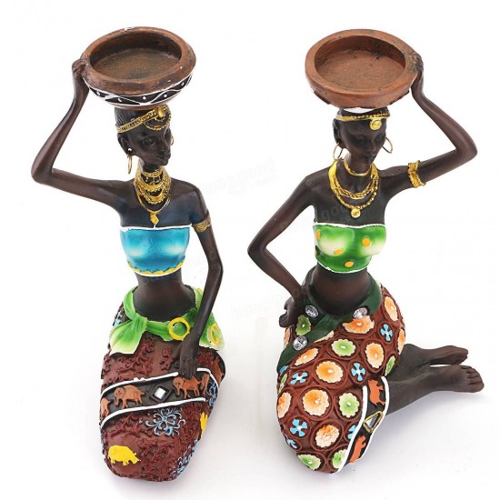 2Pcs Resin Figurine Craft Candlestick African Women Beauty Lady Statue Decorative Hardware