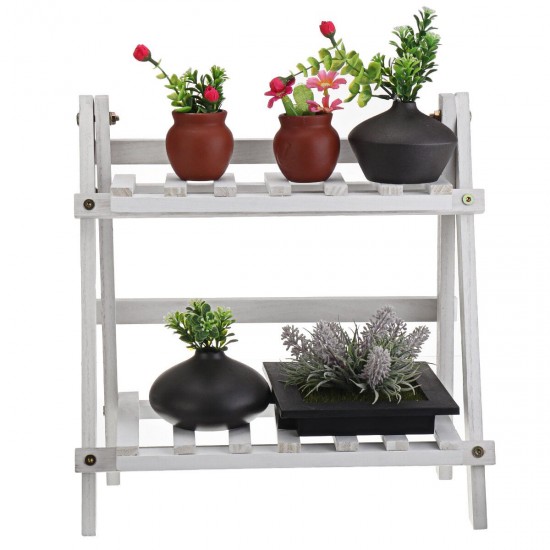 2Tier Wooden Shelves Flower Pot Plant Stand Display Indoor Outdoor Garden Patio
