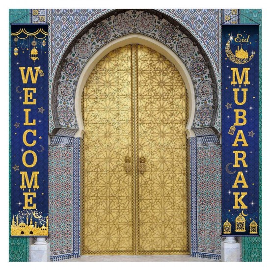 2x 1.8m Eid Mubarak Banner Ramadan Kareem Pennant Bunting Eid Islam Decor