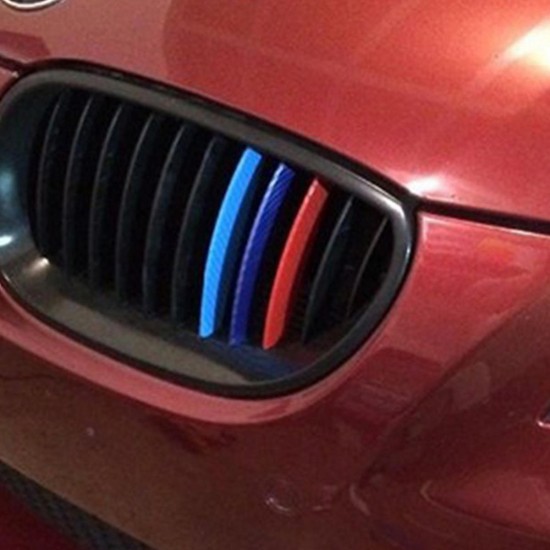 3 Colors Carbon Fiber Stripe Sticker Decal For BMW Front Grill Grille Exterior Car Stickers