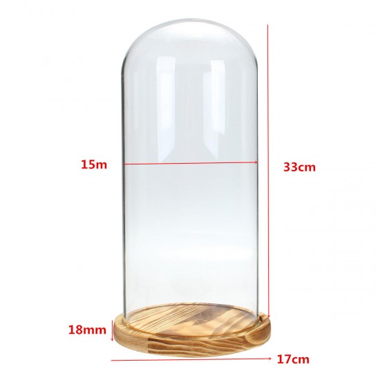 33x15cm Glass Dome Wooden Base Cloche Bell Jar Display Stand Micro Landscape Dried Flower DIY Vase