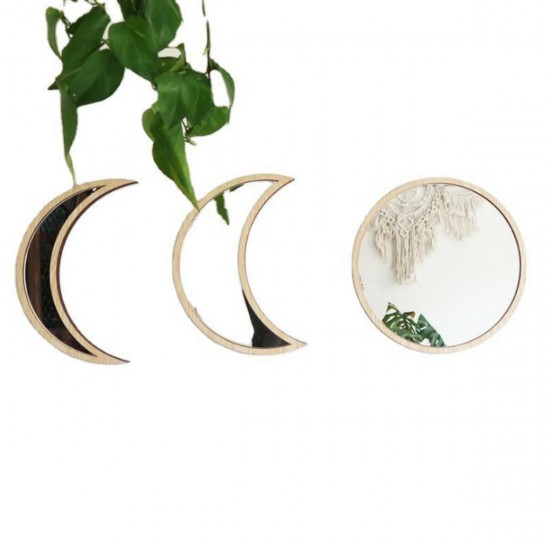 3/5 Pcs Moon Phase Mirror Nordic Acrylic Style Wooden Decorative Mirror Bedroom