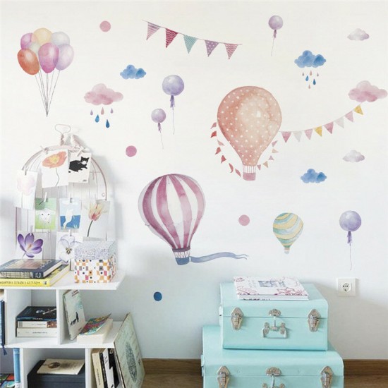 35*12 in Wall Stickers Air Balloon Cloud Flags Removable PVC Decor Nursery Decal