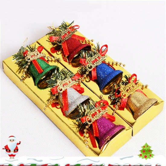 3.5/4.1cm 6pcs Christmas Bells Christmas Decoration Color Dusted Plastic Bells Christmas Tree Accessories