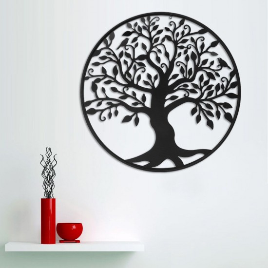 39in Black Tree of Life Metal Hanging Wall Art Round Sculpture Home Garden Decoration