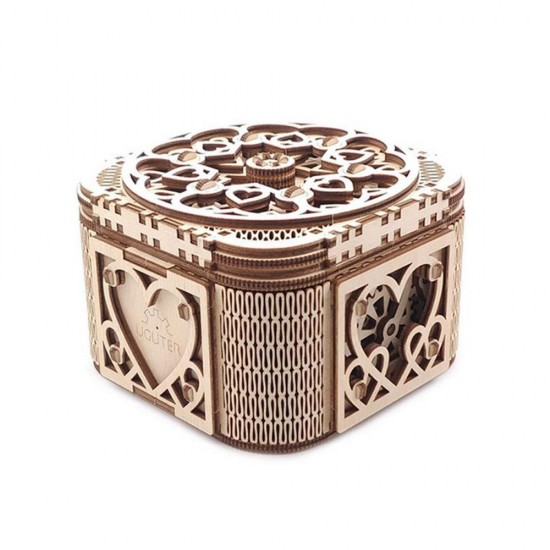 3D Antique Self-Assembly Wooden Jewelry Storage Box Secret Box Key Rotating Laser Cut Parts Puzzle Building Kits Mechanical Model DIY Gift Decorations