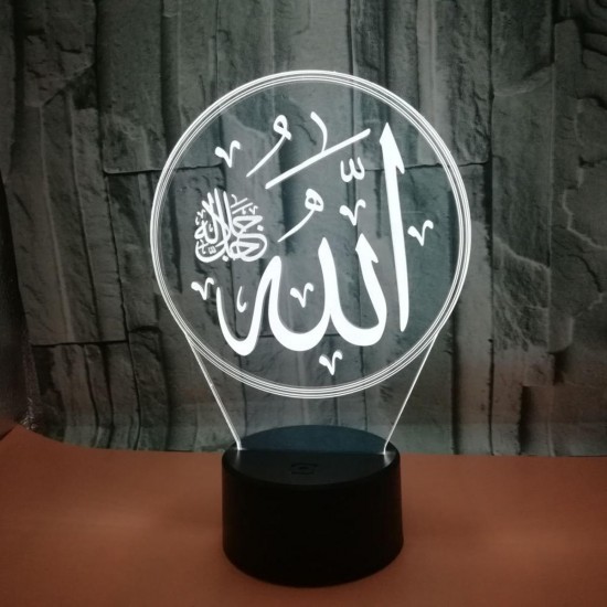 3D Colorful Night Lamp lighting light Religious Islam Allah Acrylic Home Desk Decorations