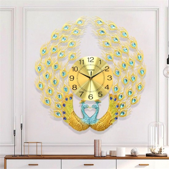 3D Crystal Luxury Peacock Clock Creative Modern Art Decorative Clock Mute Wall Quartz Clock