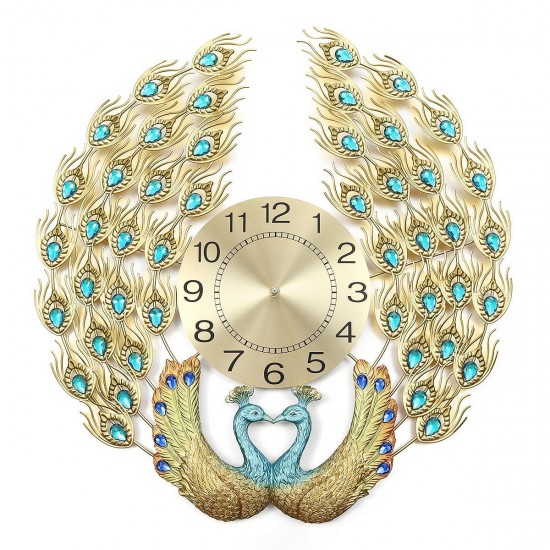 3D Crystal Luxury Peacock Clock Creative Modern Art Decorative Clock Mute Wall Quartz Clock