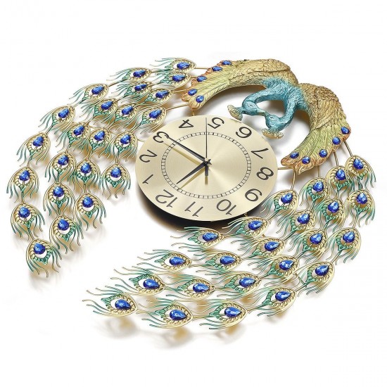3D Crystal Luxury Peacock Clock Creative Modern Art Decorative Clock Mute Wall Quartz Clock