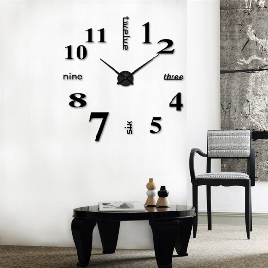 3D DIY Modern Wall Clock Silent Mirror Surface Living Room Hanging Decorations
