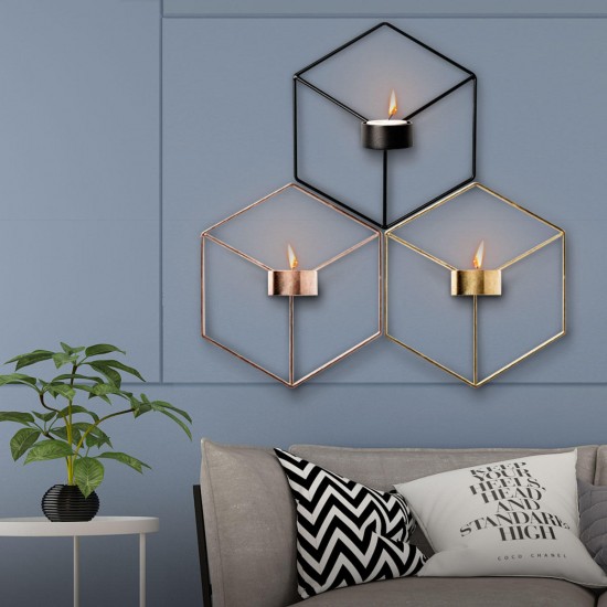 3D Geometric Nordic Style Candle Holder Iron Candlestick Handmade Wall Art Room Home Decor 3D Geometric Nordic Style Candle Holder Iron Candlestick Handmade Wall Art Room Home Decor