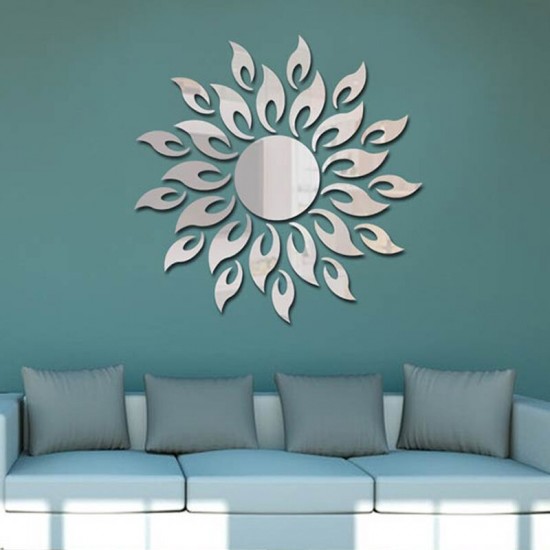 3D Mirror Sun Flower Totem Removable Wall Sticker Decal Home Room Decor