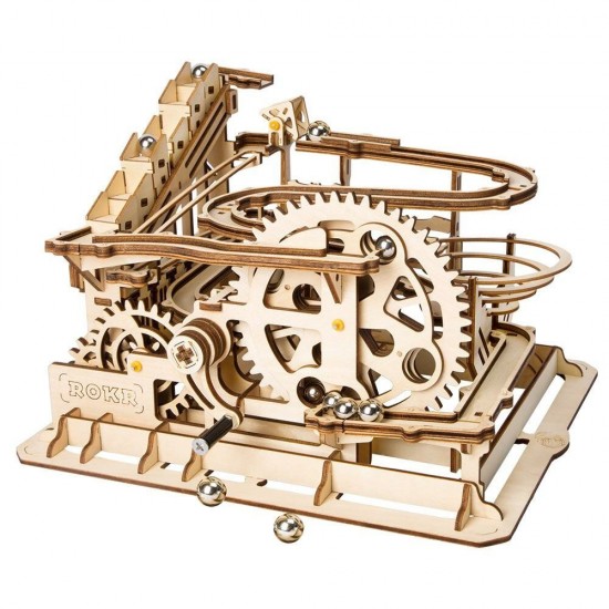 3D Self-Assembly Wooden Marble Run Handcrank Waterwheel Magic Crush Puzzle Model Building Kits Mechanical Model Gift