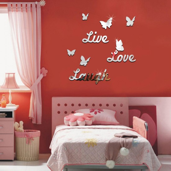 3D Vinyl Mirror Wall Sticker Butterflies Mural Decal DIY Decor