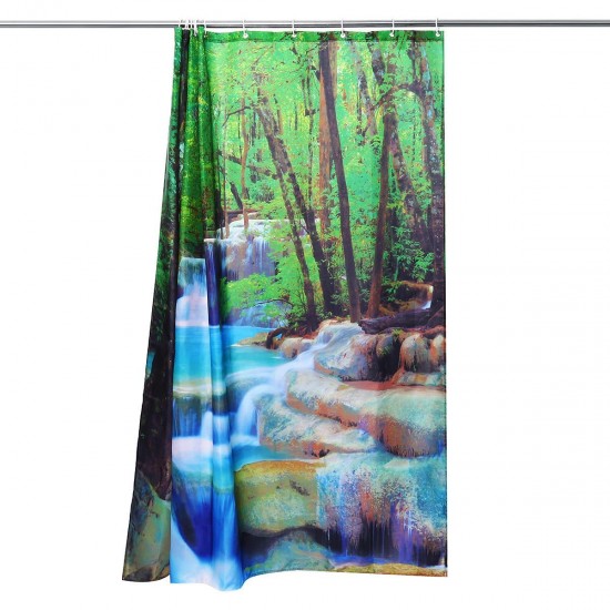 3D Waterfall Nature Scenery Bath Shower Curtain Water Resistant Bathroom Shield