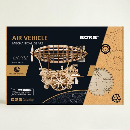 3D Wooden Puzzle Moveable Air Vehicle Mechanical Gears Airship Airplane Model Kit DIY Engineering Set