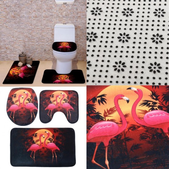 3Pcs/Set Flamingo Bathroom Set Pedestal Rug Lid Toilet Cover Bath Mat Carpet
