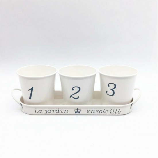 3pcs/Set Iron Bucket Flower Pot Tray Small Pots Herbs Planter Garden Window Pots 3pcs/Set Iron Bucket Flower Pot Tray Small Pots Herbs Planter Garden Window Pots