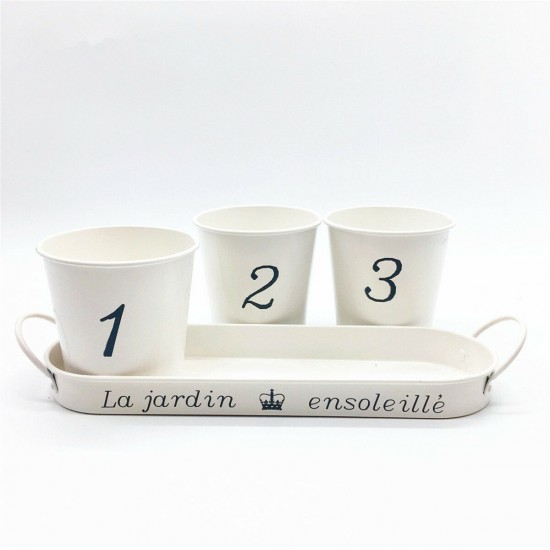 3pcs/Set Iron Bucket Flower Pot Tray Small Pots Herbs Planter Garden Window Pots 3pcs/Set Iron Bucket Flower Pot Tray Small Pots Herbs Planter Garden Window Pots