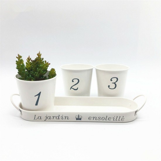 3pcs/Set Iron Bucket Flower Pot Tray Small Pots Herbs Planter Garden Window Pots 3pcs/Set Iron Bucket Flower Pot Tray Small Pots Herbs Planter Garden Window Pots