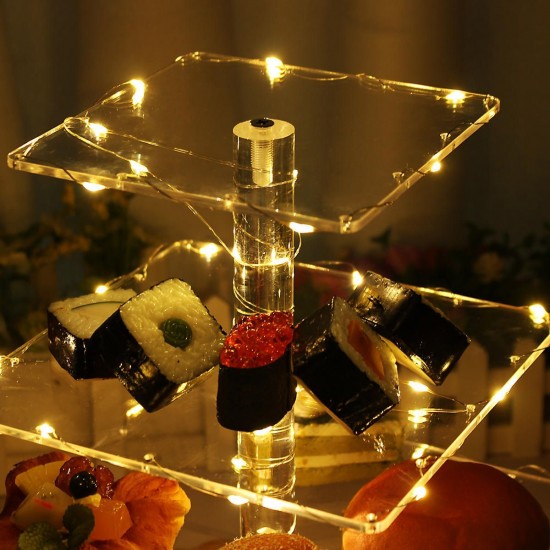 4 Layer Cake Cup Stand Tray Wedding Party Cupcake Display Holder LED String Light