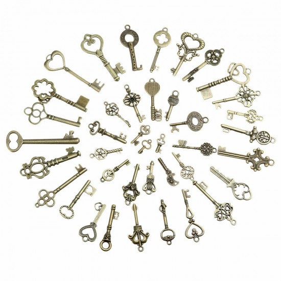 40Pcs Antique Bronze Key Retro Pendant Kit Necklace Bracelet Anklet Decorations