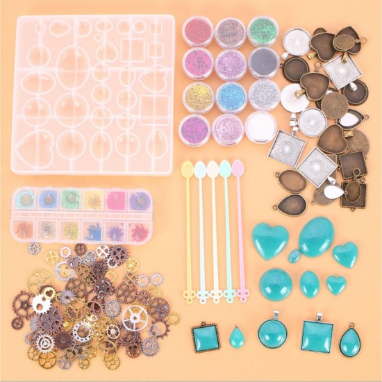 45Pcs/Set Pendant Trays Set DIY Jewelry Bezel Making Crystal Bracelet Pendant Silicone Resin Mould Jewelry Casting Molds Kit Vintage Base
