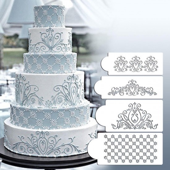 4Pcs Damask Lace Flower Designer Stencil Mould for Wedding Party Cake Decorations 4Pcs Damask Lace Flower Designer Stencil Mould for Wedding Party Cake Decorations