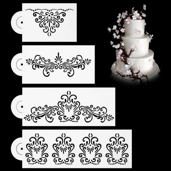4Pcs Damask Lace Flower Designer Stencil Mould for Wedding Party Cake Decorations 4Pcs Damask Lace Flower Designer Stencil Mould for Wedding Party Cake Decorations