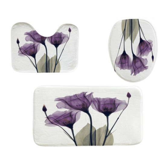 4Pcs Waterproof Home Bathroom Bath Mat Set Anti Slip Rugs Toilet Lid Cover Shower Curtain 4Pcs Waterproof Home Bathroom Bath Mat Set Anti Slip Rugs Toilet Lid Cover Shower Curtain
