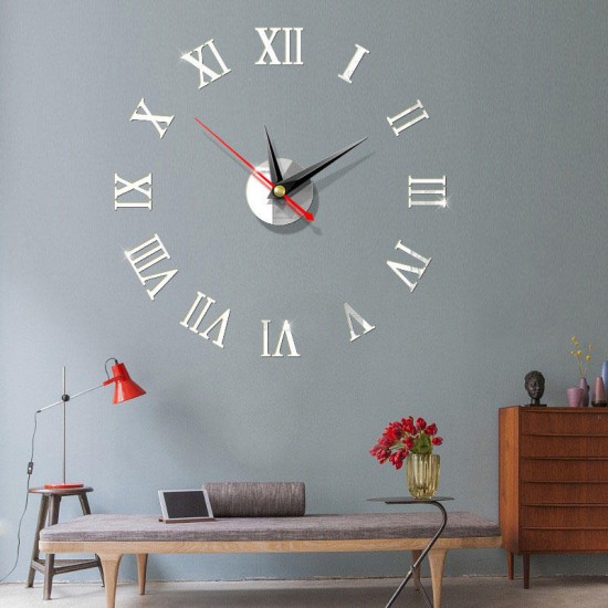 5 Colors Modern DIY Wall Clock 3D Mirror Surface Sticker Home Office Room Decor