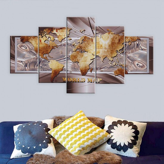 5 Panel Unframed World Map Canvas Print Paintings Home Bedroom Wall Art Decorations