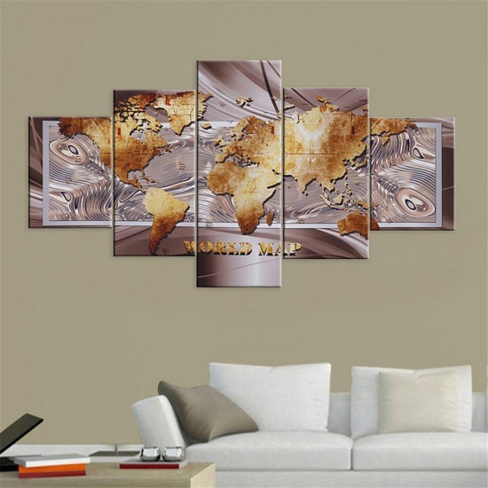 5 Panel Unframed World Map Canvas Print Paintings Home Bedroom Wall Art Decorations