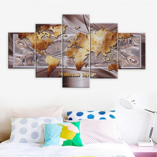 5 Panel Unframed World Map Canvas Print Paintings Home Bedroom Wall Art Decorations