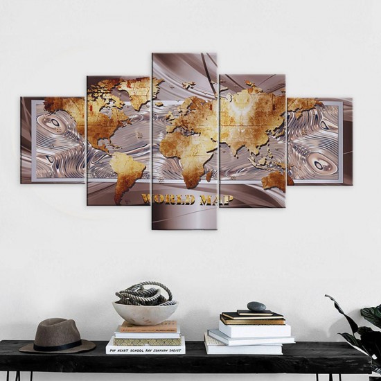 5 Panel Unframed World Map Canvas Print Paintings Home Bedroom Wall Art Decorations