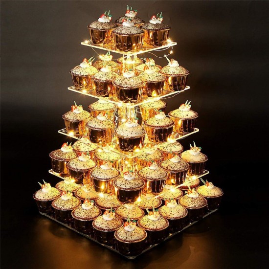 5 Tier Acrylic Clear Cupcake Display Stand Pastry Holder With LED String Light Wedding Decor Supplies