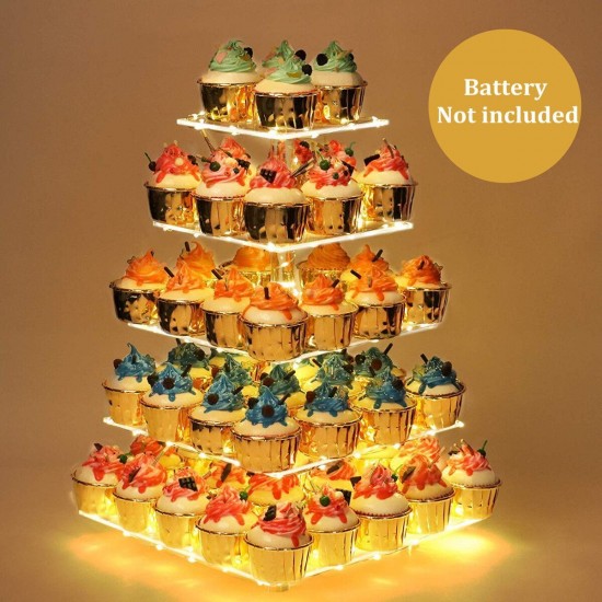 5 Tier Acrylic Clear Cupcake Display Stand Pastry Holder With LED String Light Wedding Decor Supplies 5 Tier Acrylic Clear Cupcake Display Stand Pastry Holder With LED String Light Wedding Decor Supplies