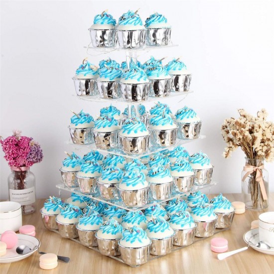 5 Tier Acrylic Clear Cupcake Display Stand Pastry Holder With LED String Light Wedding Decor Supplies