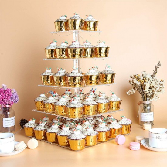 5 Tier Acrylic Clear Cupcake Display Stand Pastry Holder With LED String Light Wedding Decor Supplies