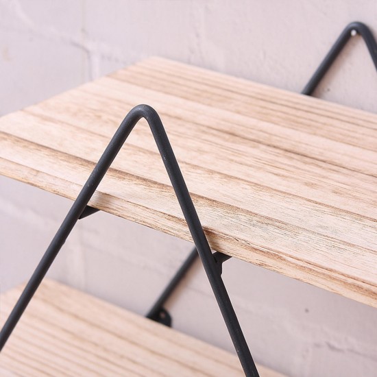 50x50x19cm Retro Rhombus Wood Iron Craft Wall Shelf Rack Storage Industrial Style Decorations